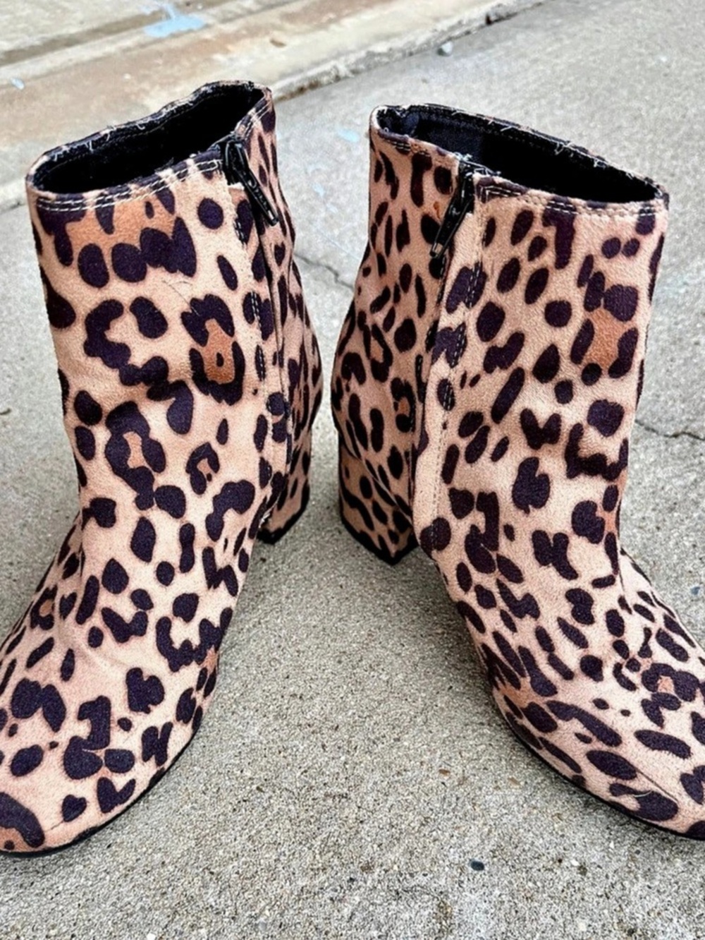 Time and Tru Leopard Print Block Heel Ankle Booties Size 8